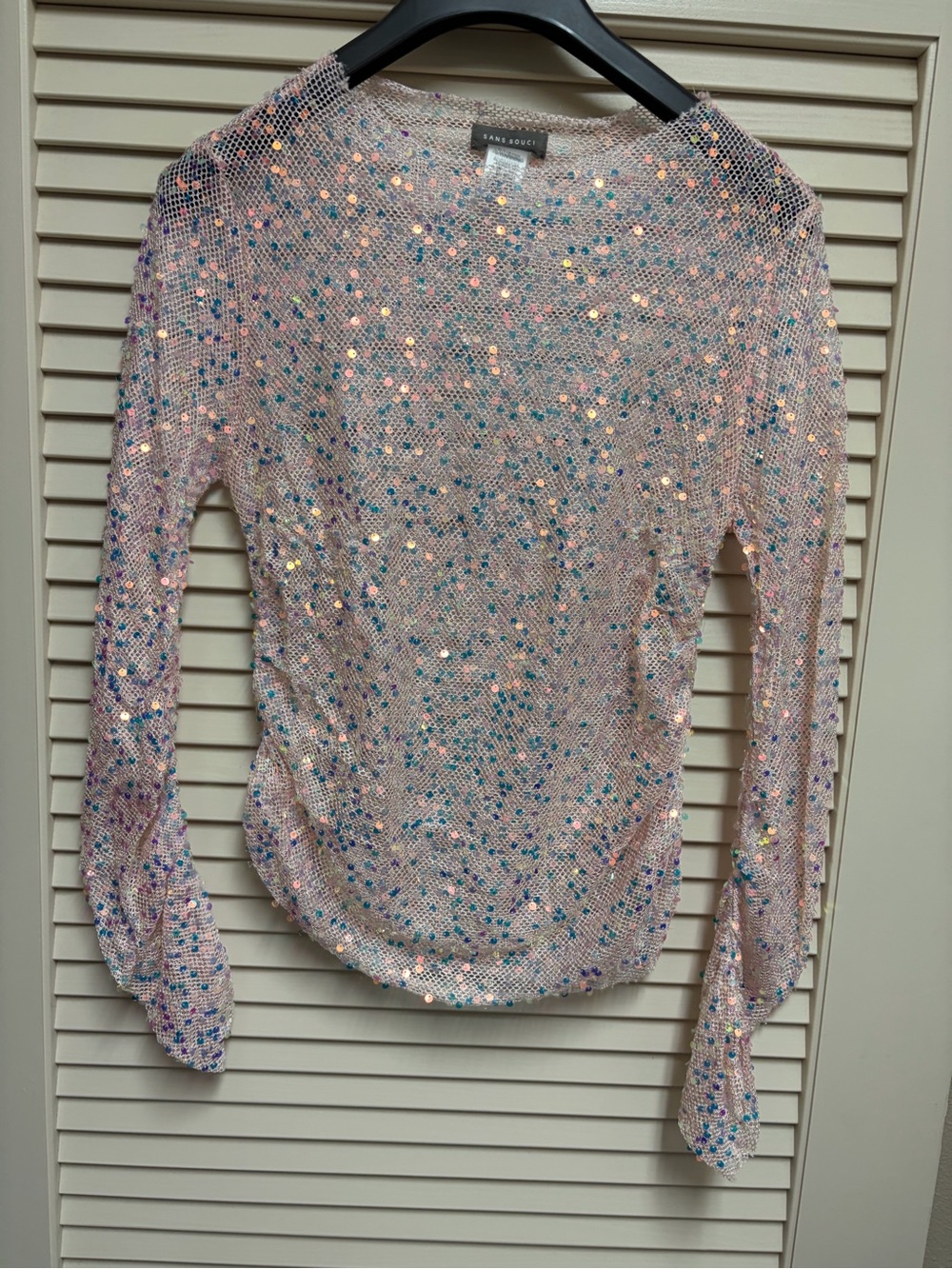 Sans Souci Pink Sequin Mesh Long Sleeve Top